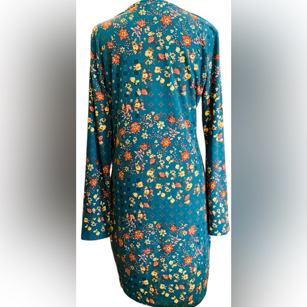 Mudd, Teal  Vibrant Floral Long Sleeve‎ Dress size Large - Picture 5 of 7